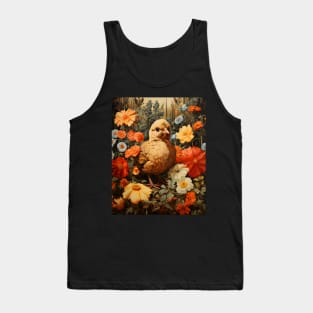 Retro Vintage Art Style Baby Chick in Field of Wild Flowers - Whimsical Farm Tank Top